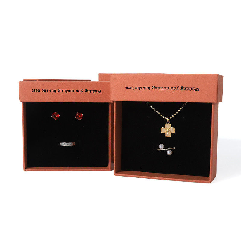 Cina fabbricazione all'ingrosso di alta qualità Colletto Orecchini Braccialetto anello scatola Gioielli imballaggio personalizzato Custom Eco Friendly Cartone Carta arancione cassetto Gioielli scatola con logo