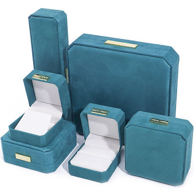 Ingrosso Produzione di lusso manifattura Gioielleria Confezione scatola personalizzata Logo personalizzato blu chiaro di fascia alta Colletto Bracciale Orecchini Anello Confezione velluto Octagonale Gioielleria Scatola