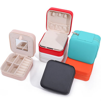 Logo personalizzato Viaggio Portable Square Storage Box gioielli con specchio in pelle PU