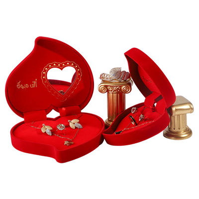 Casella di gioielli di velluto per anello d'amore rosso collana e orecchini set imballaggio personalizzato