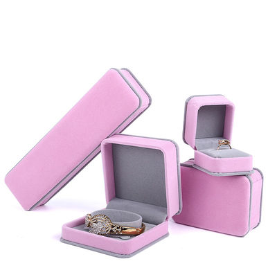 Scatola di imballaggio di gioielli in velluto rosa personalizzato per braccialetto collana anello a doppio strato