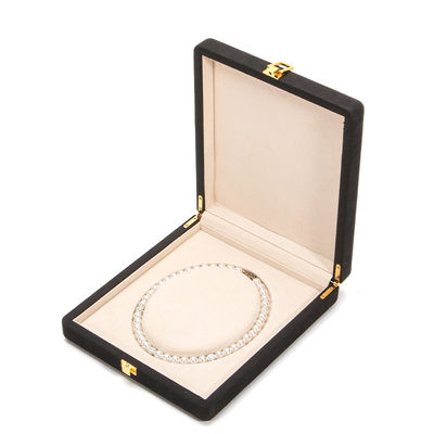 Nero Hanhong Custom Rounded Corner Anello di pelle in microfibra gioielleria confezionamento scatola set di lusso perla collana gioielleria scatola di deposito