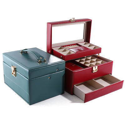 Scatola organizzatrice per gioielli in pelle portatile in PU con funzione mirror multi