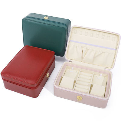 Ornamento a anello PU pelle organizzatore di gioielli da viaggio Multi-cellule Zipper Box