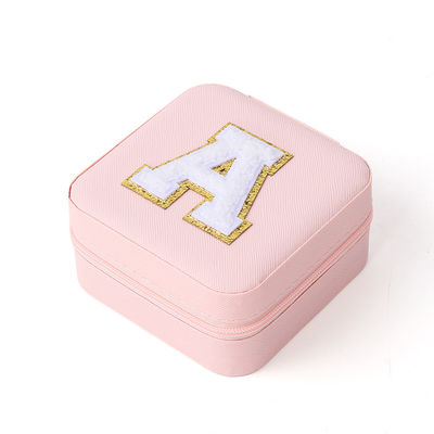 Scatola per gioielli portatile di pelle Pu con perline di velluto rosa