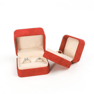 Gioielli all'ingrosso Imballaggio anello scatola gioielli personalizzati imballaggio lusso doppio matrimonio fidanzamento anello di velluto rosso scatola con logo