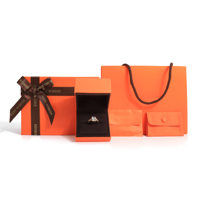 scatola regalo gioielli di alta qualità coperchio e base di carta arancione Scatola gioielli con borsa