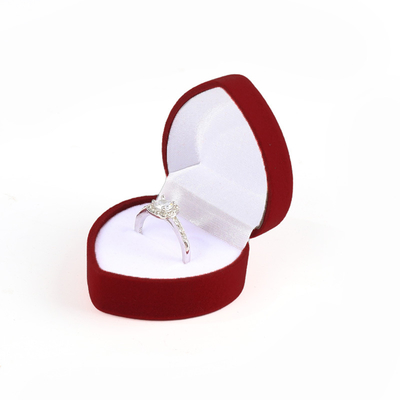 customizable hign end heart shape velvet red jewelry ring box for Valentine's Day